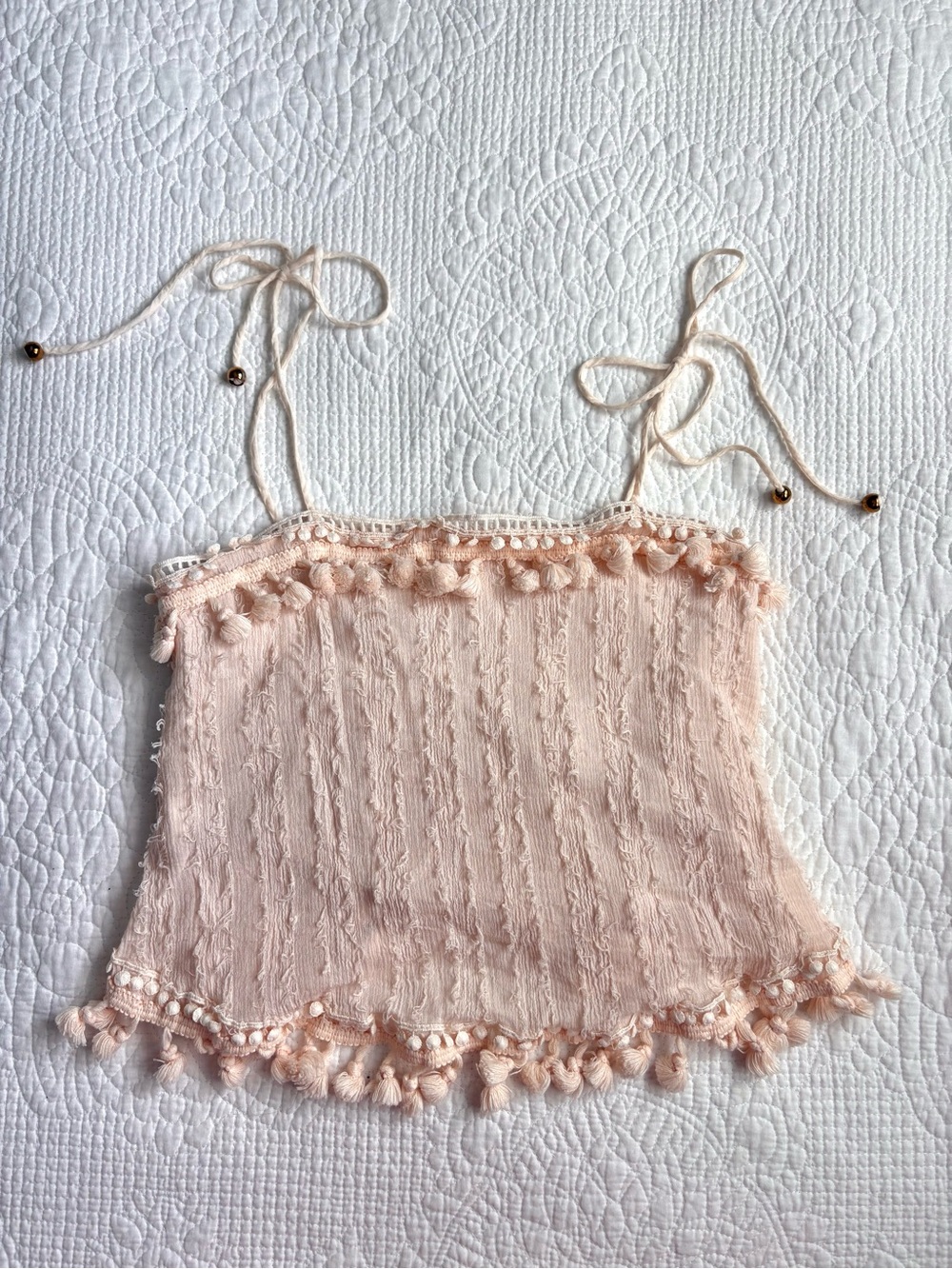Pink Fringe Boho Chic Tie Up Tank Top